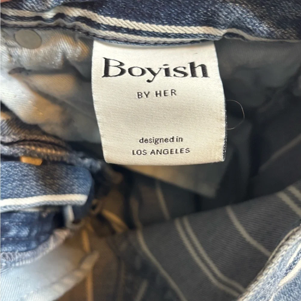 Boyish By Her The Mikey High Rise Wide Leg Frayed Distress Pin Striped Size 28 - Picture 6 of 7